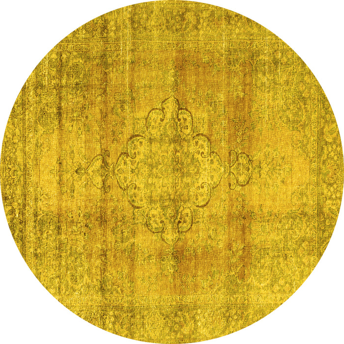 Round Persian Yellow Traditional Rug, tr3285yw