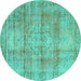 Round Machine Washable Persian Turquoise Traditional Area Rugs, wshtr3285turq