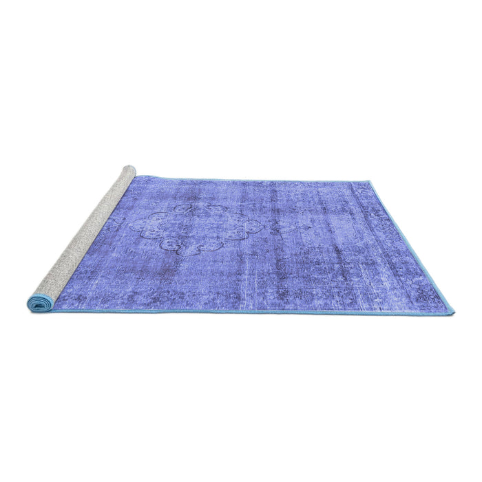 Sideview of Machine Washable Persian Blue Traditional Rug, wshtr3285blu