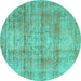 Round Persian Turquoise Traditional Rug, tr3285turq