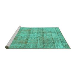 Sideview of Machine Washable Persian Turquoise Traditional Area Rugs, wshtr3285turq