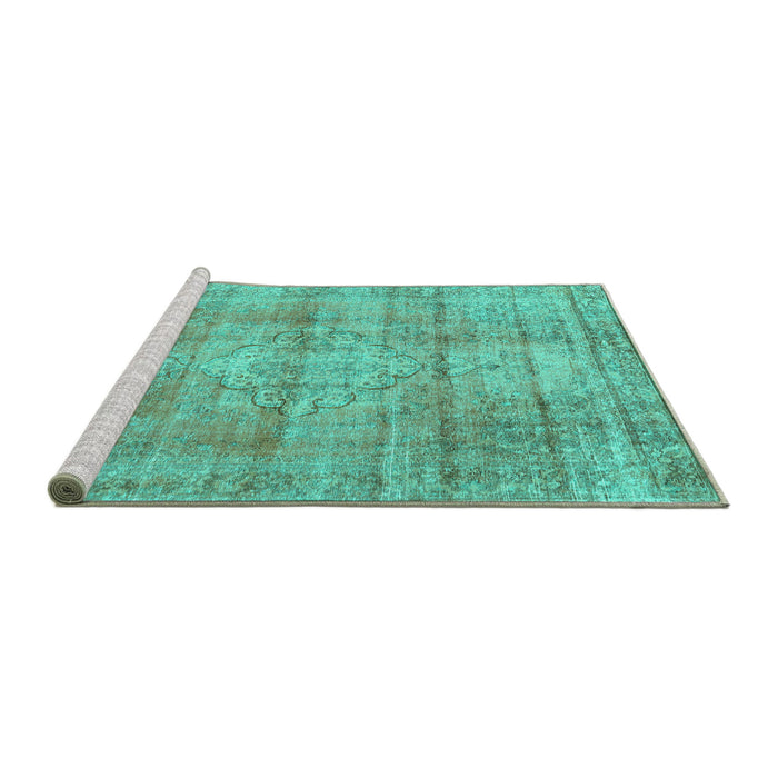 Sideview of Machine Washable Persian Turquoise Traditional Area Rugs, wshtr3285turq