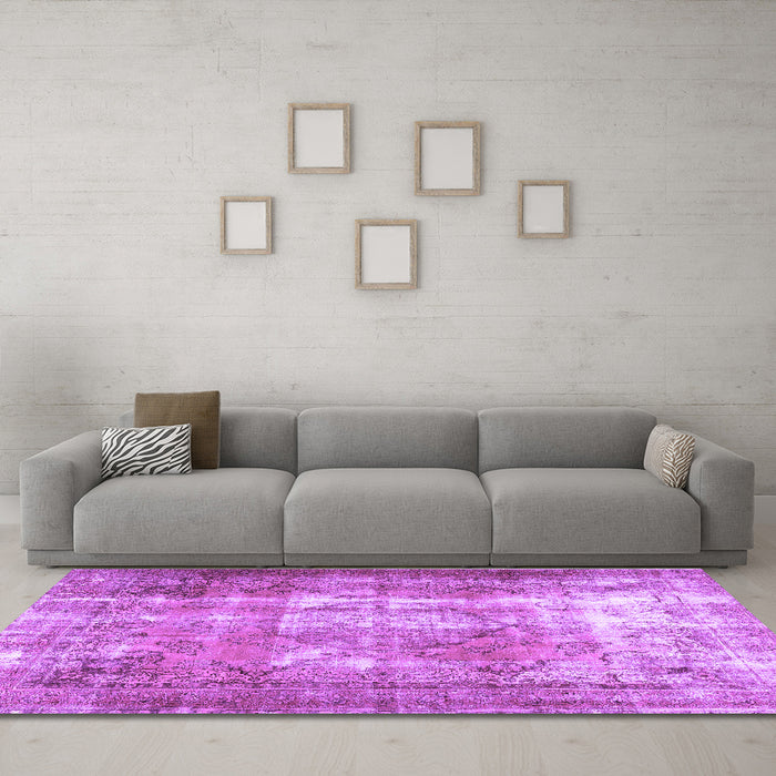 Machine Washable Persian Purple Traditional Area Rugs in a Living Room, wshtr3286pur