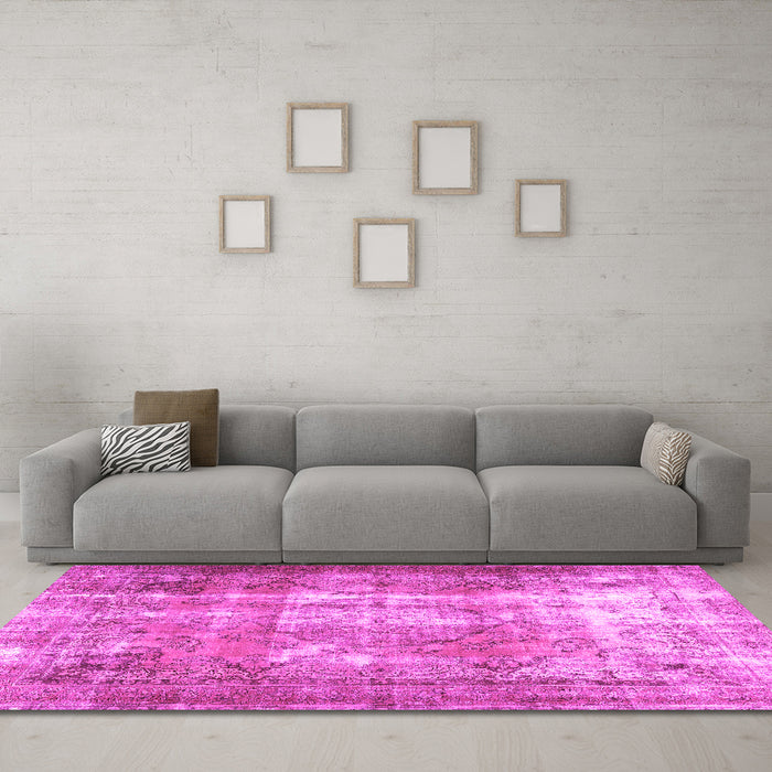 Machine Washable Persian Pink Traditional Rug in a Living Room, wshtr3286pnk
