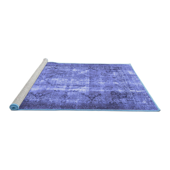 Sideview of Machine Washable Persian Blue Traditional Rug, wshtr3286blu