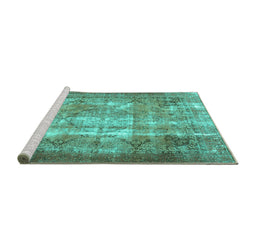 Sideview of Machine Washable Persian Turquoise Traditional Area Rugs, wshtr3286turq