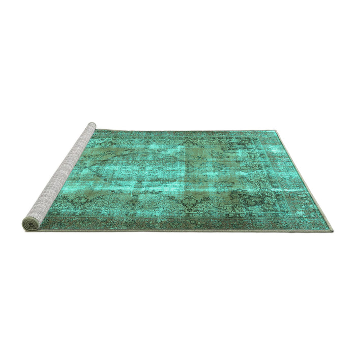 Sideview of Machine Washable Persian Turquoise Traditional Area Rugs, wshtr3286turq
