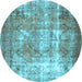 Round Machine Washable Persian Light Blue Traditional Rug, wshtr3286lblu