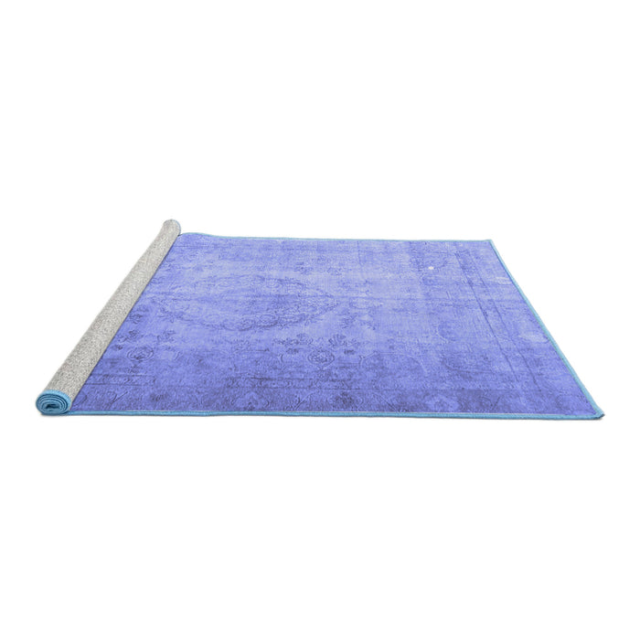Sideview of Machine Washable Persian Blue Traditional Rug, wshtr3287blu