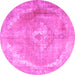 Round Machine Washable Persian Pink Traditional Rug, wshtr3288pnk