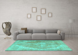 Machine Washable Persian Turquoise Traditional Area Rugs in a Living Room,, wshtr3288turq