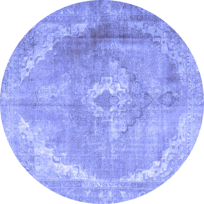 Round Machine Washable Persian Blue Traditional Rug, wshtr3288blu