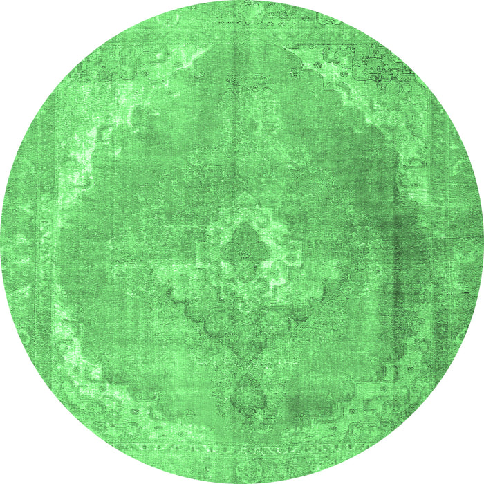 Round Machine Washable Persian Emerald Green Traditional Area Rugs, wshtr3288emgrn