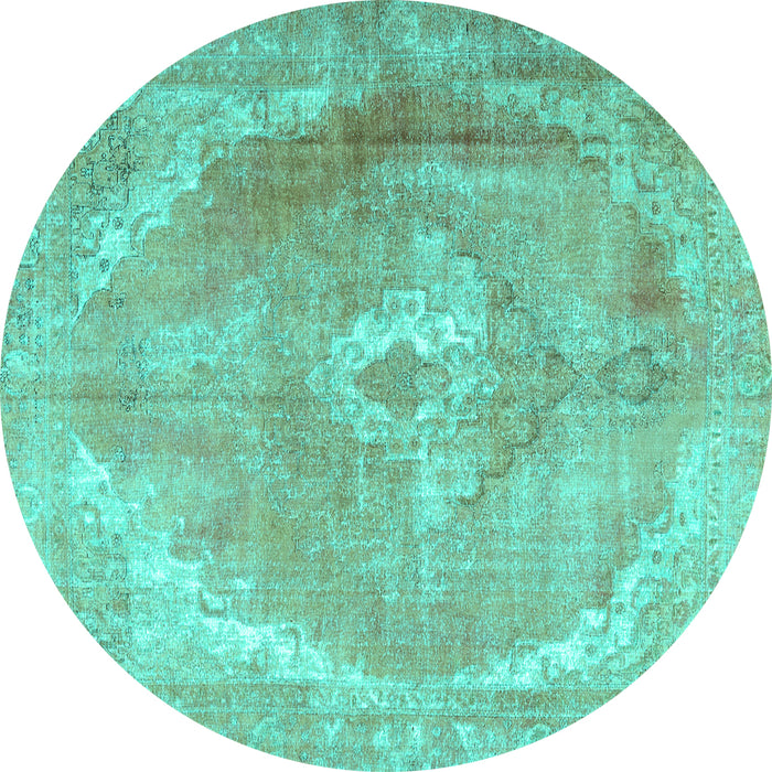 Round Machine Washable Persian Turquoise Traditional Area Rugs, wshtr3288turq