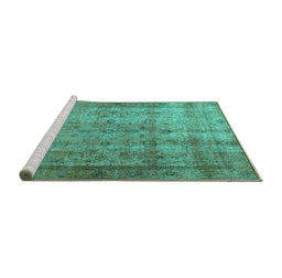 Sideview of Machine Washable Persian Turquoise Traditional Area Rugs, wshtr3289turq