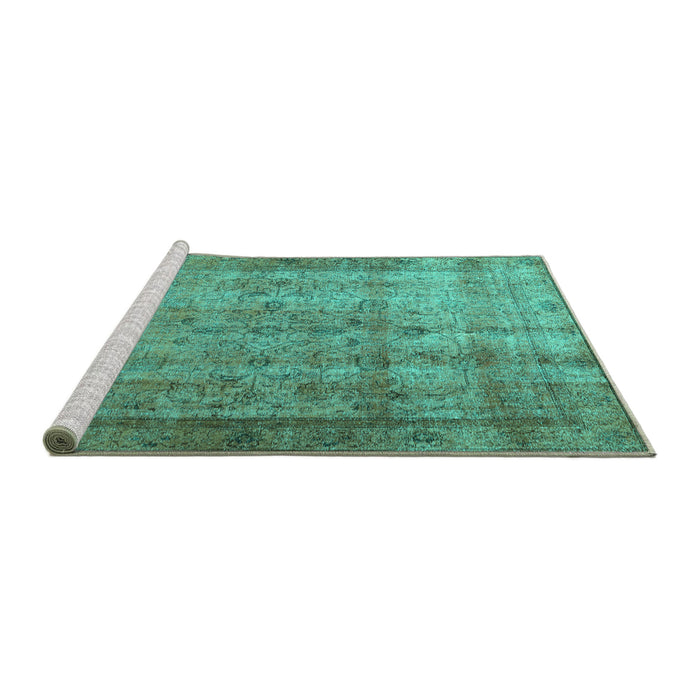 Sideview of Machine Washable Persian Turquoise Traditional Area Rugs, wshtr3289turq
