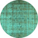 Round Machine Washable Persian Turquoise Traditional Area Rugs, wshtr3289turq