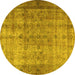 Round Machine Washable Persian Yellow Traditional Rug, wshtr3289yw