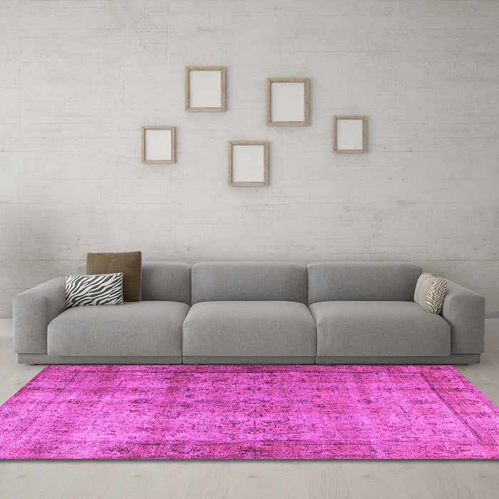 Machine Washable Persian Pink Traditional Rug in a Living Room, wshtr3289pnk