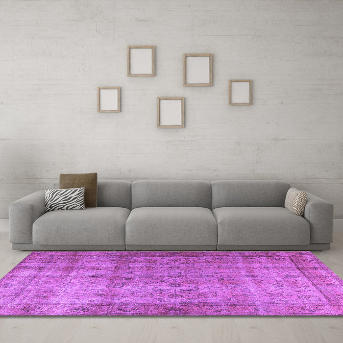 Machine Washable Persian Purple Traditional Area Rugs in a Living Room, wshtr3289pur