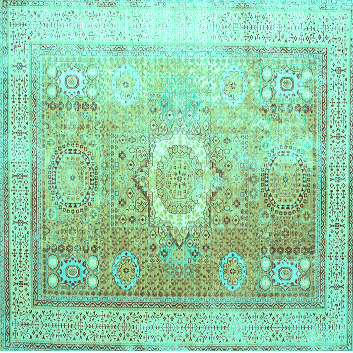 Square Machine Washable Persian Turquoise Traditional Area Rugs, wshtr328turq