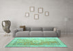 Machine Washable Persian Turquoise Traditional Area Rugs in a Living Room,, wshtr328turq