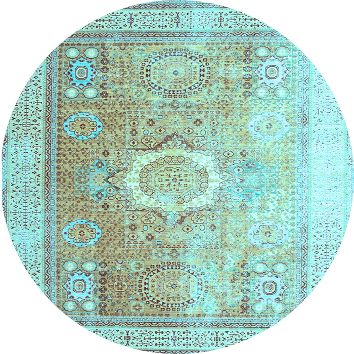 Round Machine Washable Persian Light Blue Traditional Rug, wshtr328lblu