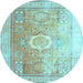 Round Machine Washable Persian Light Blue Traditional Rug, wshtr328lblu