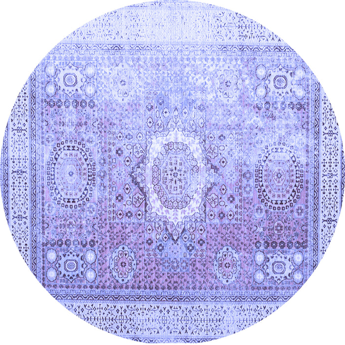 Round Machine Washable Persian Blue Traditional Rug, wshtr328blu