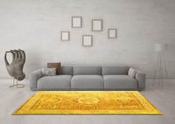 Machine Washable Persian Yellow Traditional Rug in a Living Room, wshtr328yw
