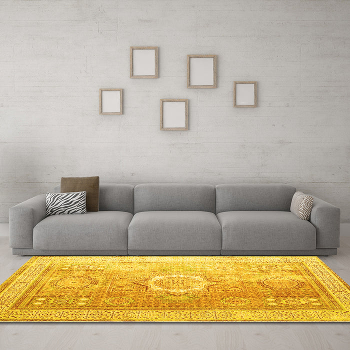 Machine Washable Persian Yellow Traditional Rug in a Living Room, wshtr328yw