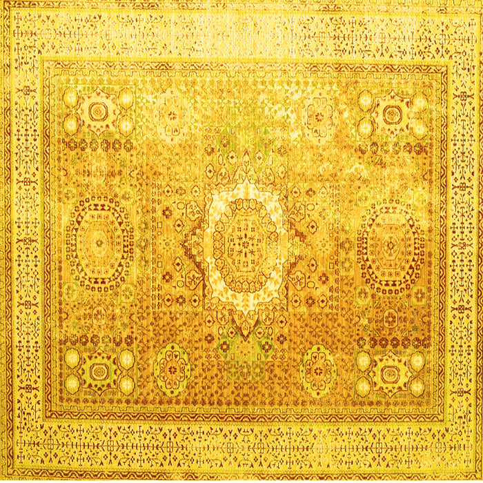 Square Machine Washable Persian Yellow Traditional Rug, wshtr328yw
