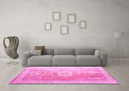 Machine Washable Persian Pink Traditional Rug in a Living Room, wshtr328pnk