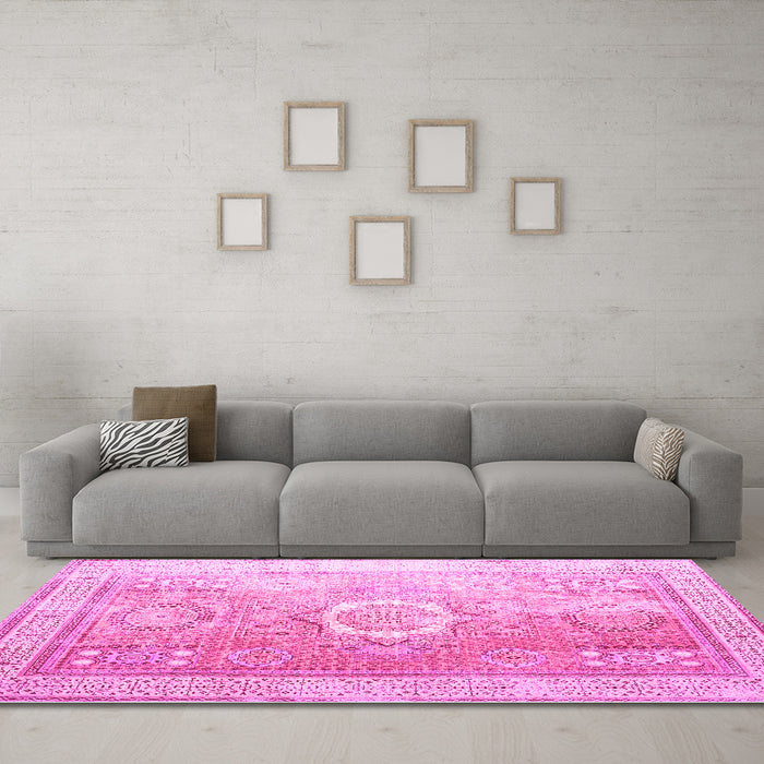 Machine Washable Persian Pink Traditional Rug in a Living Room, wshtr328pnk