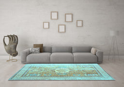 Machine Washable Persian Light Blue Traditional Rug in a Living Room, wshtr328lblu