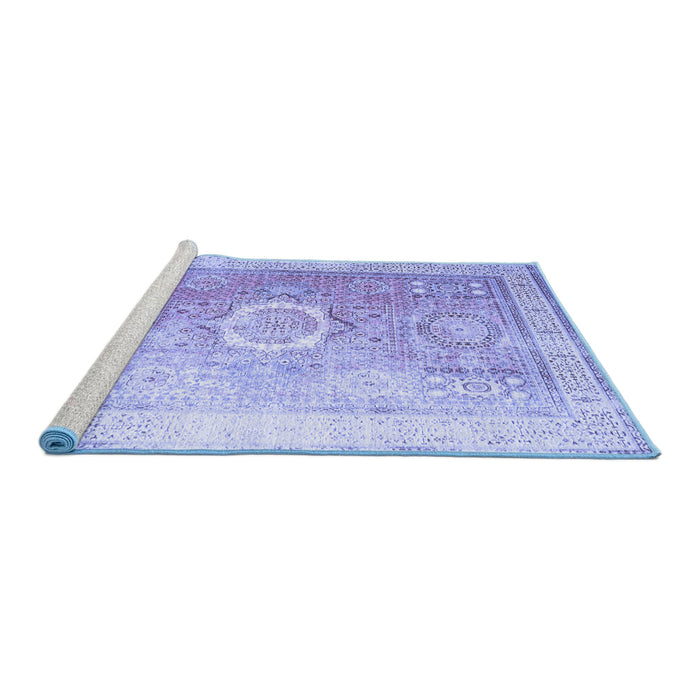 Sideview of Machine Washable Persian Blue Traditional Rug, wshtr328blu