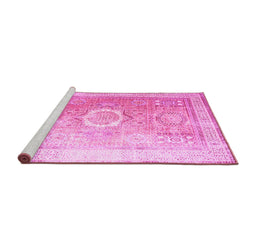 Sideview of Machine Washable Persian Pink Traditional Rug, wshtr328pnk