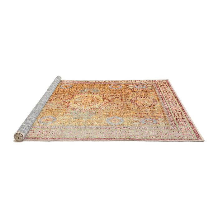 Sideview of Machine Washable Traditional Orange Rug, wshtr329