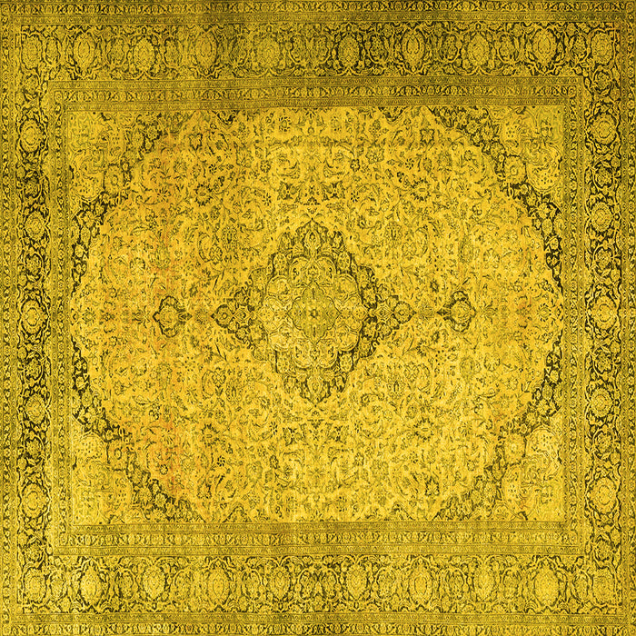 Square Machine Washable Persian Yellow Traditional Rug, wshtr3290yw