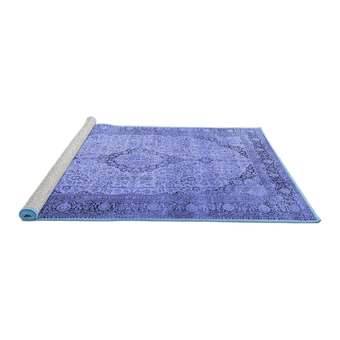 Sideview of Machine Washable Persian Blue Traditional Rug, wshtr3290blu