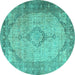 Round Persian Turquoise Traditional Rug, tr3290turq