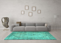 Machine Washable Persian Turquoise Traditional Area Rugs in a Living Room,, wshtr3290turq