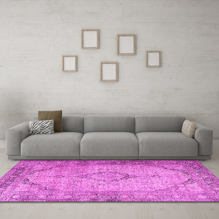 Machine Washable Persian Pink Traditional Rug in a Living Room, wshtr3290pnk