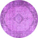 Round Machine Washable Persian Purple Traditional Area Rugs, wshtr3290pur