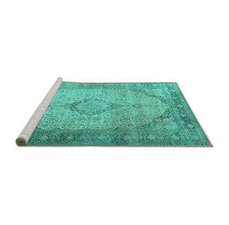 Sideview of Machine Washable Persian Turquoise Traditional Area Rugs, wshtr3290turq
