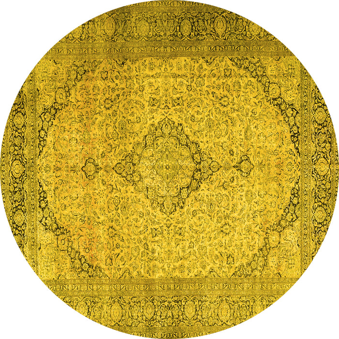 Round Persian Yellow Traditional Rug, tr3290yw