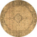 Round Persian Brown Traditional Rug, tr3290brn