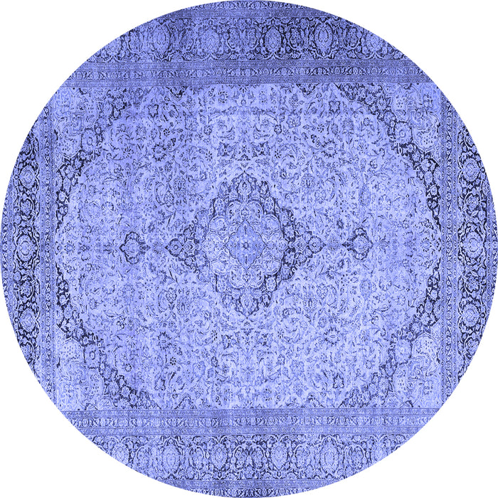 Round Machine Washable Persian Blue Traditional Rug, wshtr3290blu