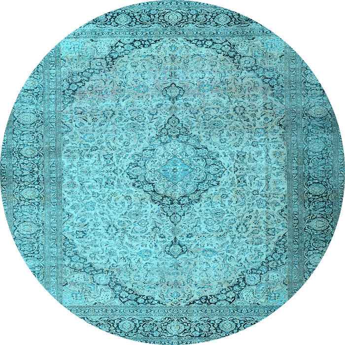 Round Machine Washable Persian Light Blue Traditional Rug, wshtr3290lblu