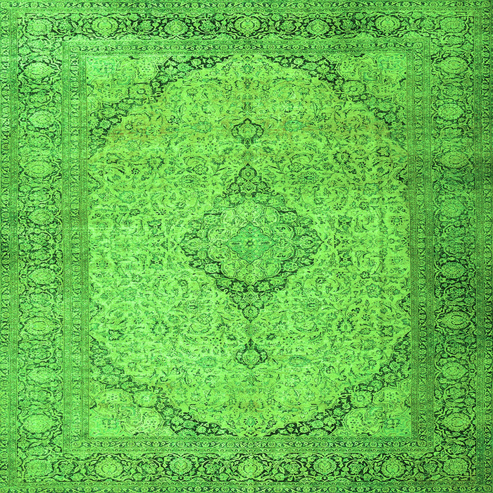 Round Machine Washable Persian Green Traditional Area Rugs, wshtr3290grn